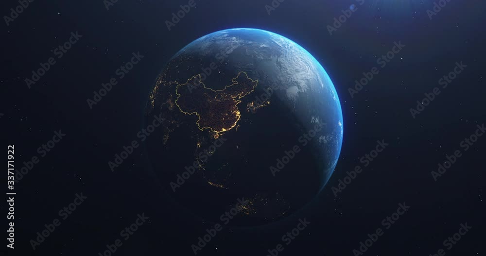 Planet Earth from Space Asia, China highlighted state borders and counties animation, elements of this image courtesy of NASA