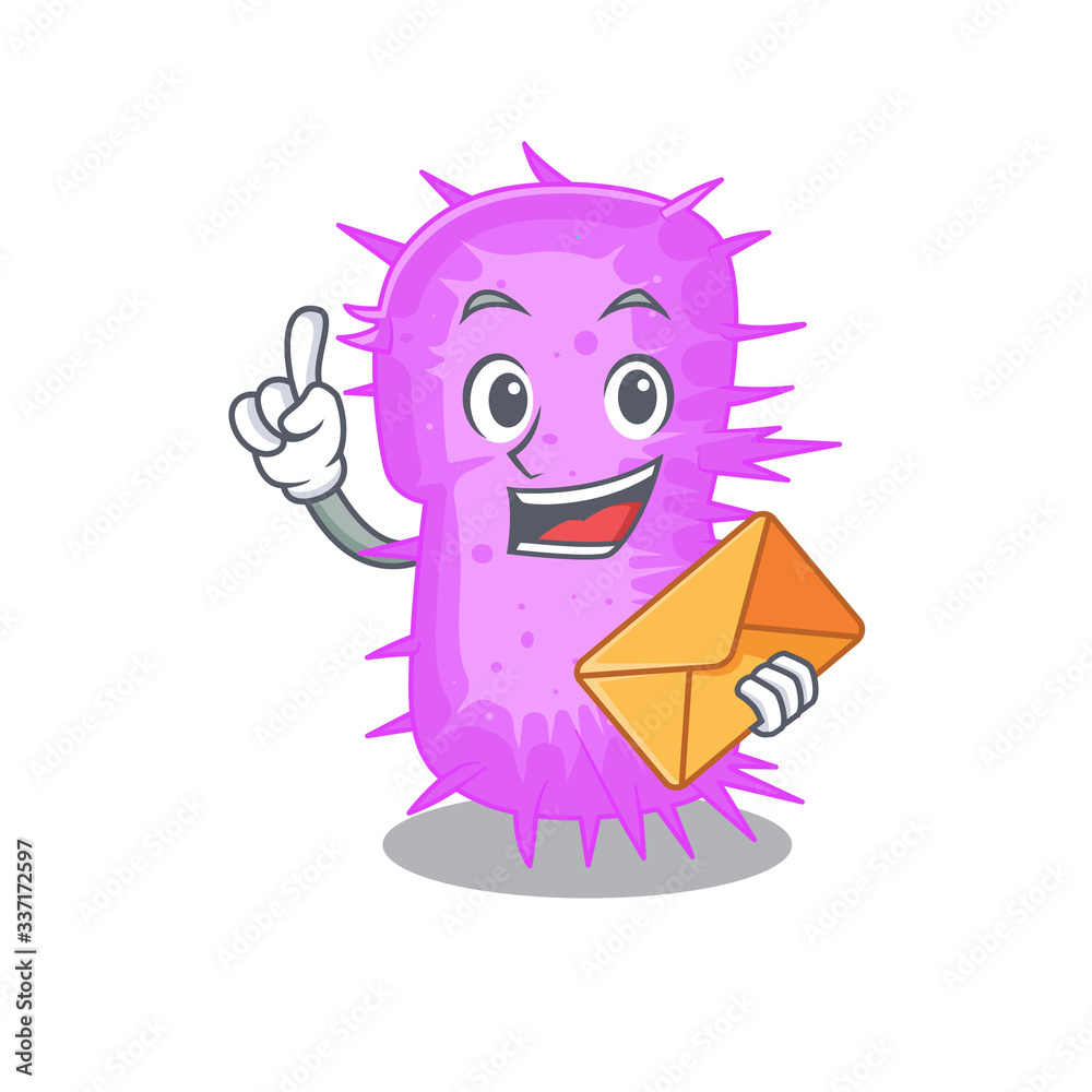 Happy acinetobacter baumannii mascot design concept with brown envelope