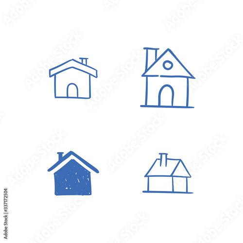 House doodle icons. Graphic design elements for stay at home campaign. Hand drawn illustrations.