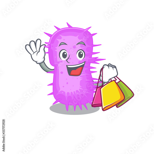 Rich and famous acinetobacter baumannii cartoon character holding shopping bags