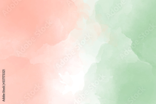 Delicate watercolor background of a beautiful peach and green color, delicate coral for invitation, greeting card.