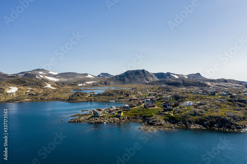 The small town of Kulusuk as seen from a drone  photo