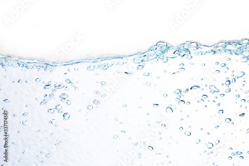 Blue bubbles underwater on white background.