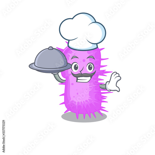 acinetobacter baumannii chef cartoon character serving food on tray © kongvector