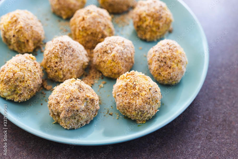 plant-based food, vegan risotto arancini balls before been deep fried plant-based food, vegan risotto arancini balls before been deep fried