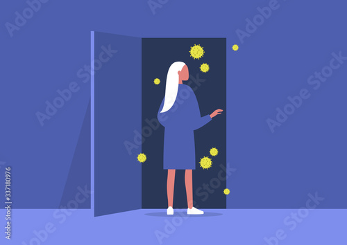 Stay home concept, coronavirus outbreak, self isolated female character during the quarantine