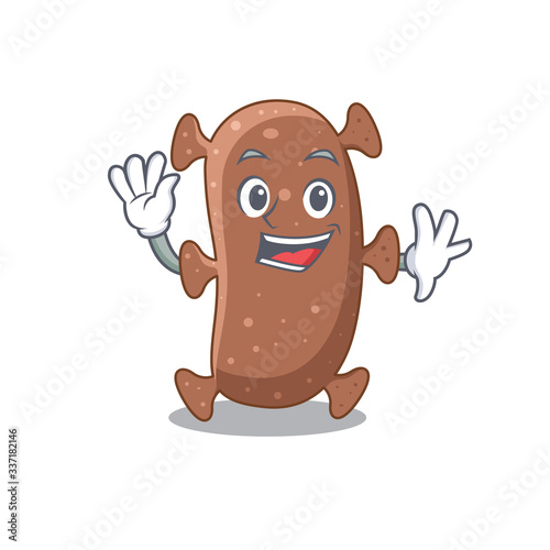 A charismatic actinomyces israelii mascot design style smiling and waving hand