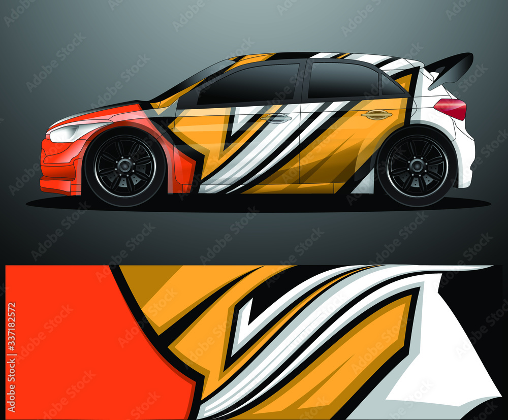 Fototapeta premium Rally car decal graphic wrap vector, abstract background