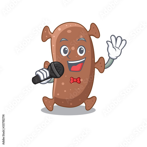 Talented singer of actinomyces israelii cartoon character holding a microphone