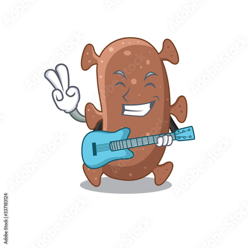 Talented musician of actinomyces israelii cartoon design playing a guitar