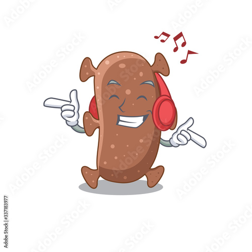 Actinomyces israelii Cartoon design concept listening music