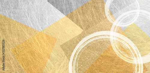 筆書きの輪と金色の和紙の背景素材（アブストラクト）

