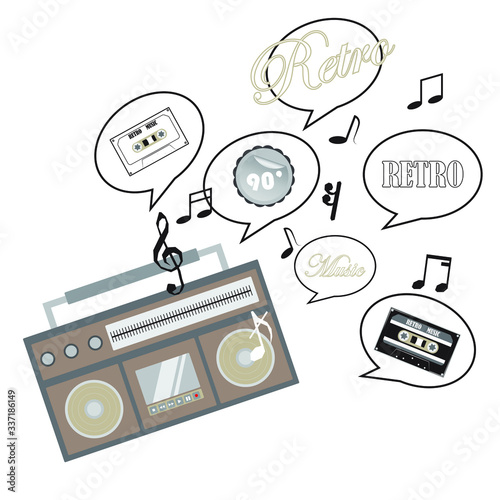 Cassette tape and Cassette player Vector illustration isolated white background.