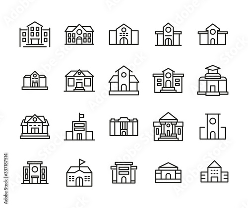 Simple set of school building icons in trendy line style.