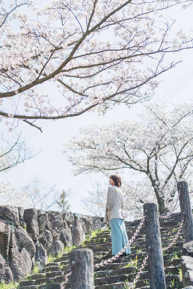 Obraz premium 桜と女性