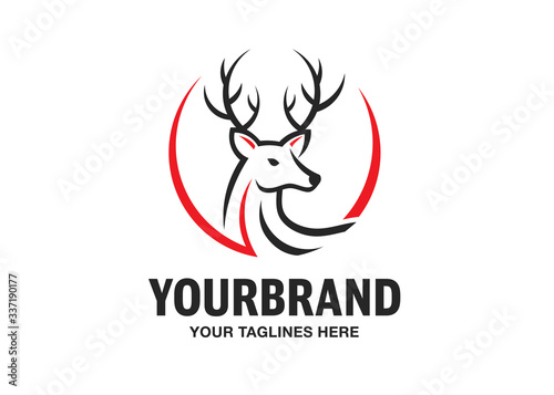 Deer head logo, creative Deer head silhouette monogram Logo concept, deer head on circle logo, deer head with beautiful antler