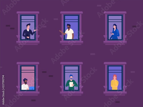 woman and men working from home during covid 19 outbreak vector illustration concept, social distancing to prevent corona virus, People activity in apartment  other, can use for, landing page, banner