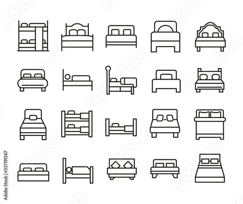 Big set of bed line icons. photo