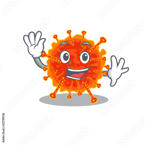 A charismatic riboviria mascot design style smiling and waving hand