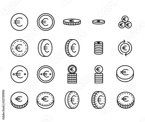 Simple set of coin icons in trendy line style.
