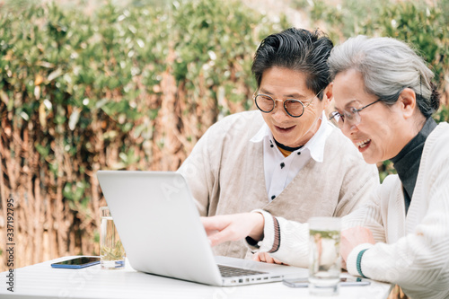 Asian aged couple using a laptop © JodieWang