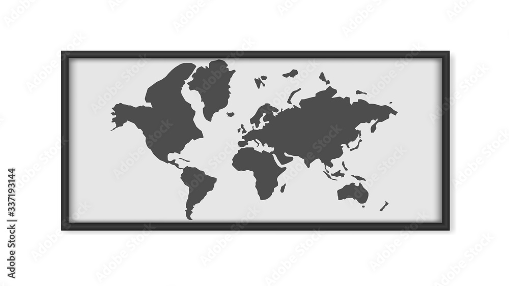 Painting with a world map isolated on a white background. Painting with black frames. map outline. Vector. Painting with a world map isolated on a white background. Painting with black frames. map outline. Vector.