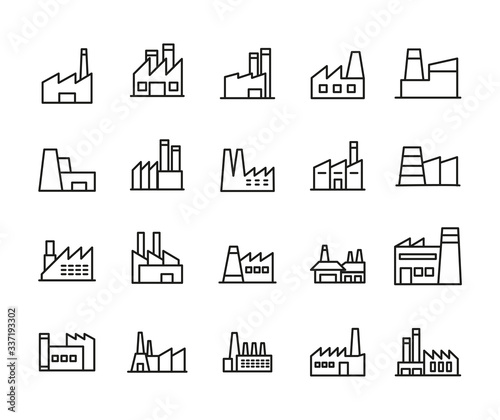 Simple set of factory icons in trendy line style.