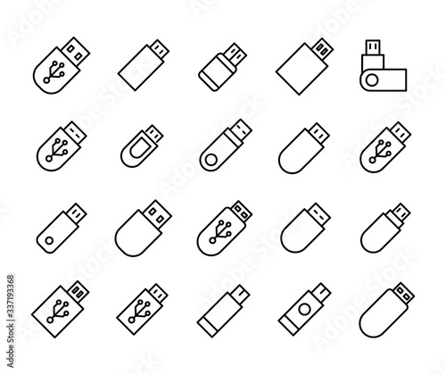 Vector line icons collection of flash drive