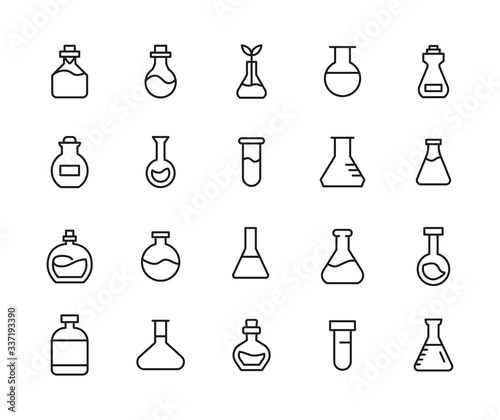 Simple set of flask icons in trendy line style.