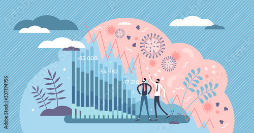 Economic downturn vector illustration. Covid-19 flat tiny persons concept.