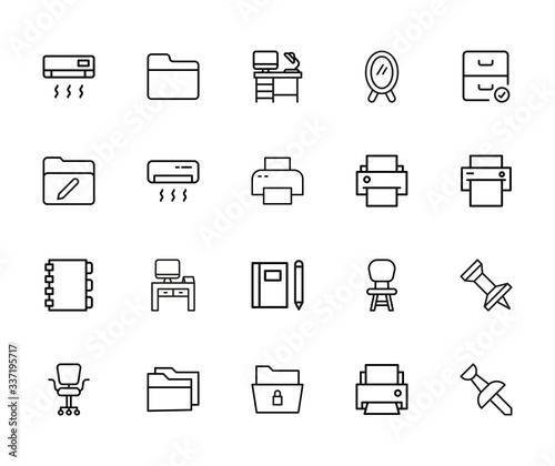 Big set of office space line icons.