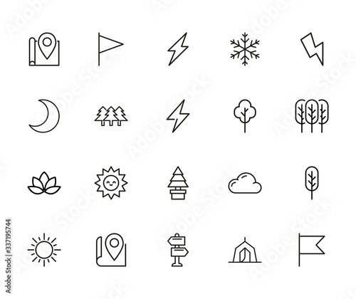 Vector line icons collection of outdoors.
