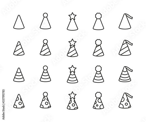 Simple set of party hat icons in trendy line style.