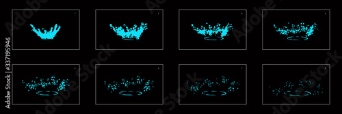 Water splash special effect animation sprite sheet. Classic animation for game, cartoon, motion or something else.