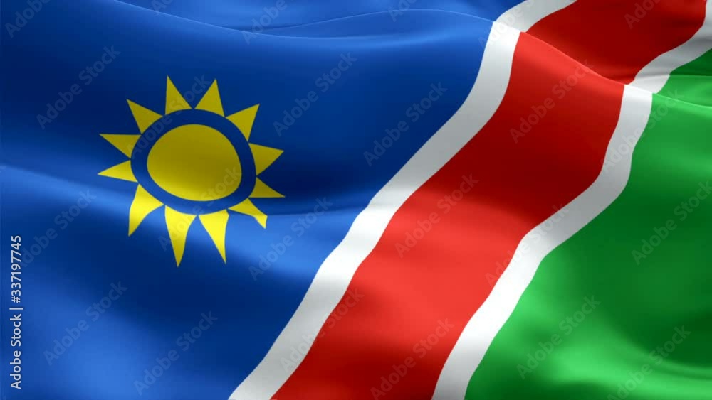 Namibia flag Motion Loop video waving in wind. Realistic Namibian Flag background. Namibia Flag Looping Closeup 1080p Full HD 1920X1080 footage. Namibia Africa country flags footage video for film,new