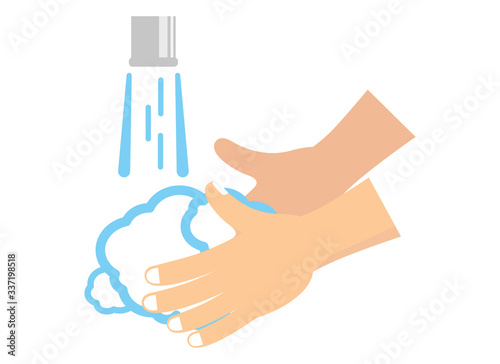 Illustration of washing hands. Illustration to clean your hands. アイコン：手 洗う ハンドソープ 石鹸 清潔 ウィルス対策 予防 クリーン エチケット マナー