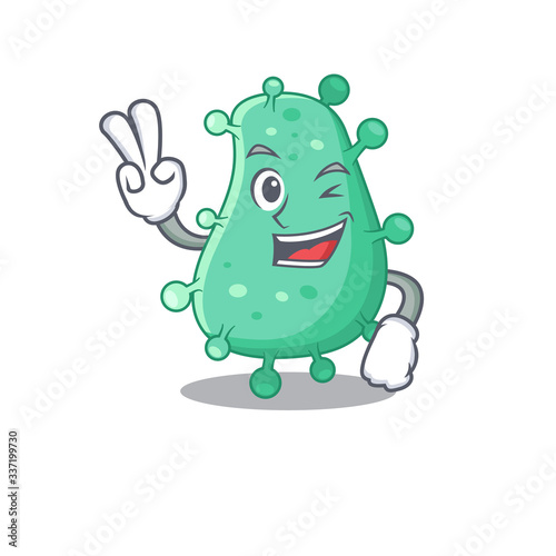 Happy agrobacterium tumefaciens cartoon design concept with two fingers