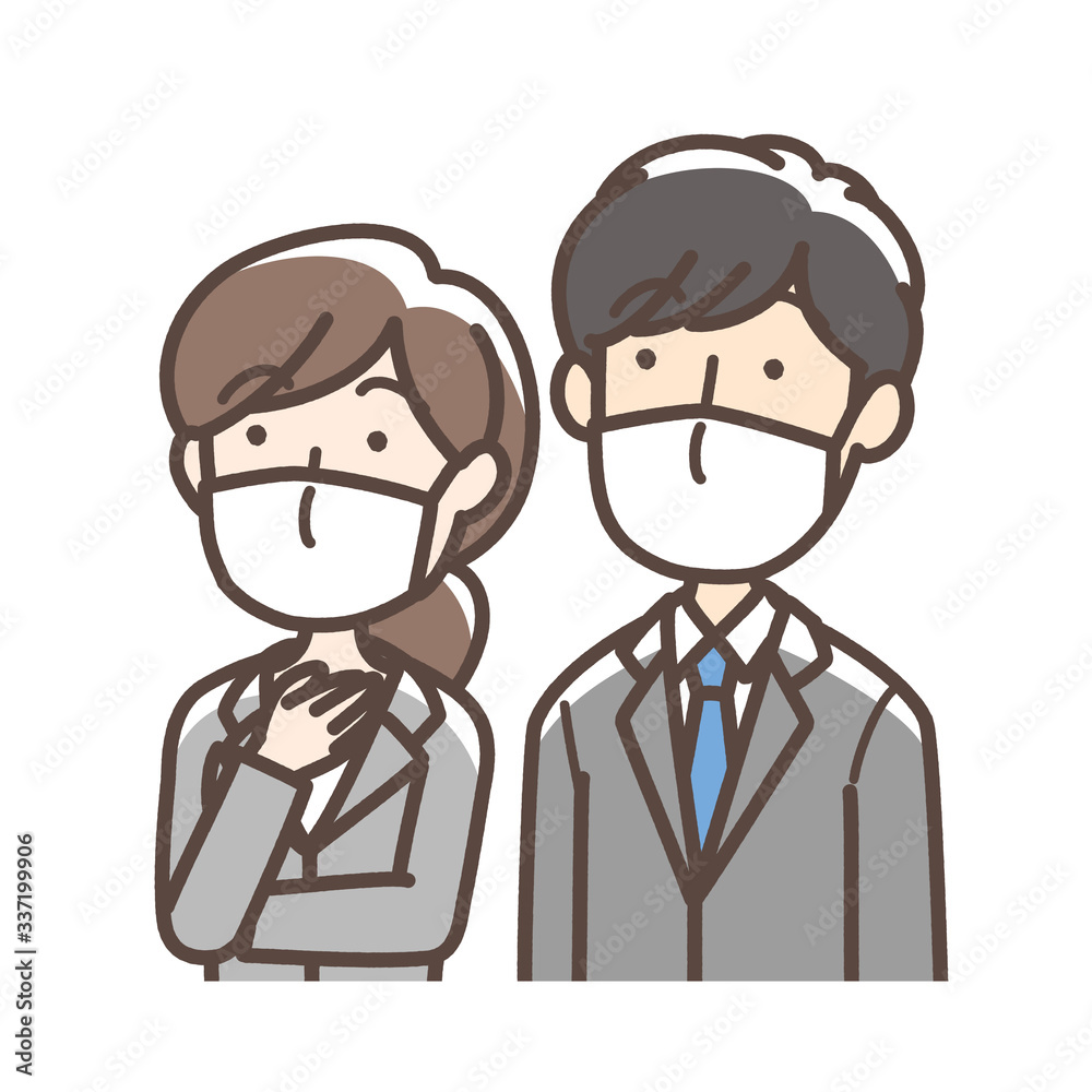 マスクをしている男女 スーツ マスクをしている男女 スーツ