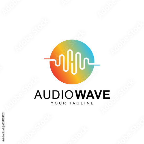 Sound wave template logo music dj audio system. Brand identity. Clean and modern style design
