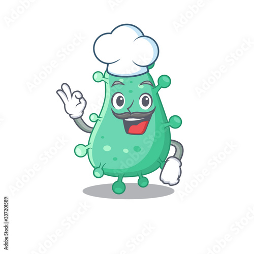 Agrobacterium tumefaciens chef cartoon design style wearing white hat