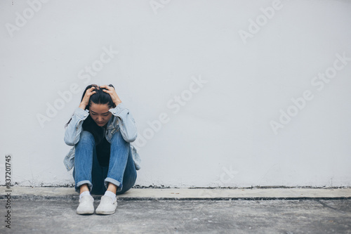 sad serious woman.depressed emotion panic attacks alone young people fear stressful.crying begging help.stop abusing domestic violence,person with health anxiety, bad frustrated exhausted feeling down © panitan