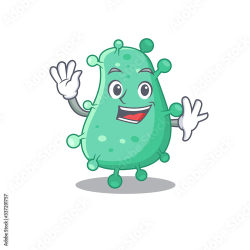 A charismatic agrobacterium tumefaciens mascot design style smiling and waving hand