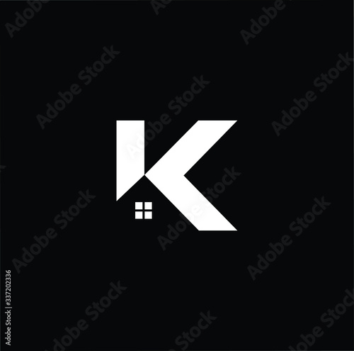 Logo design of K in vector for construction, home, real estate, building, property. Minimal awesome trendy professional logo design template on black background.