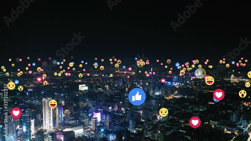 Aerial view of city with emojis photo