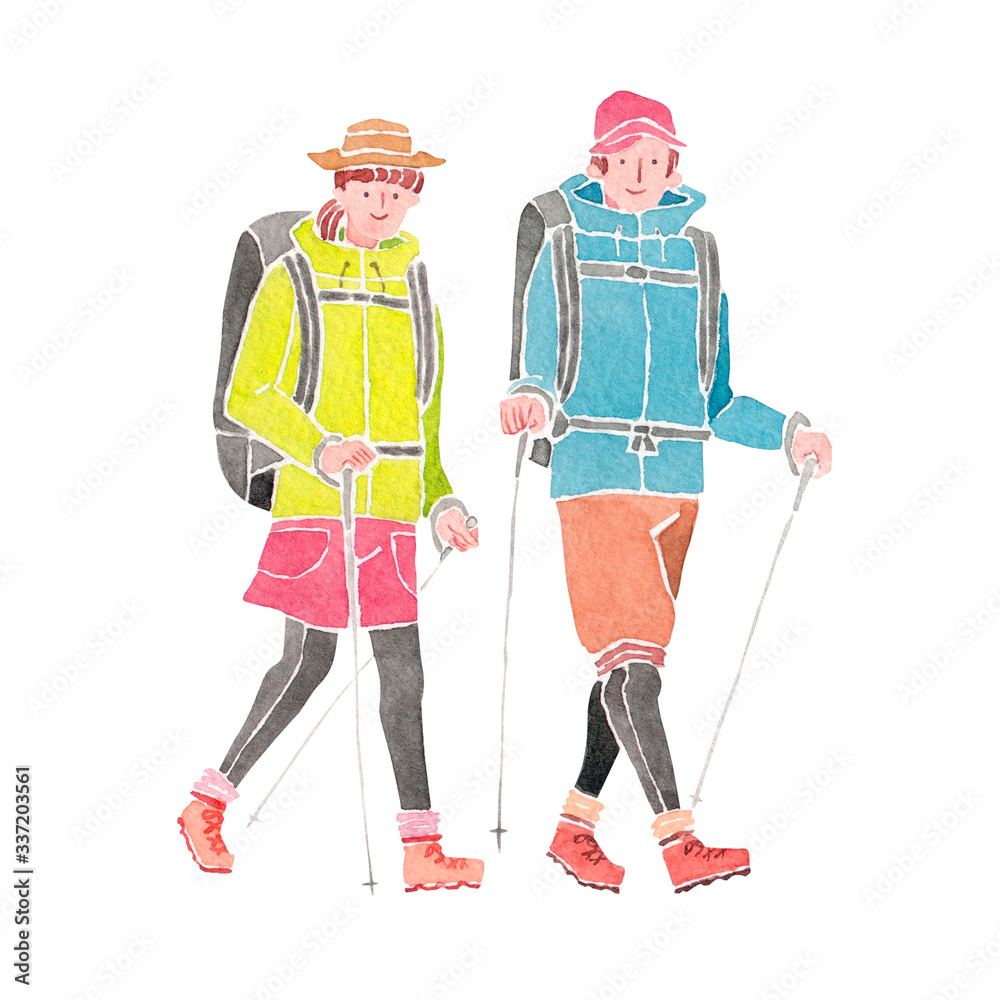 登山 ハイキング トレッキング 人物 男女 水彩 イラスト Stock Illustration Adobe Stock