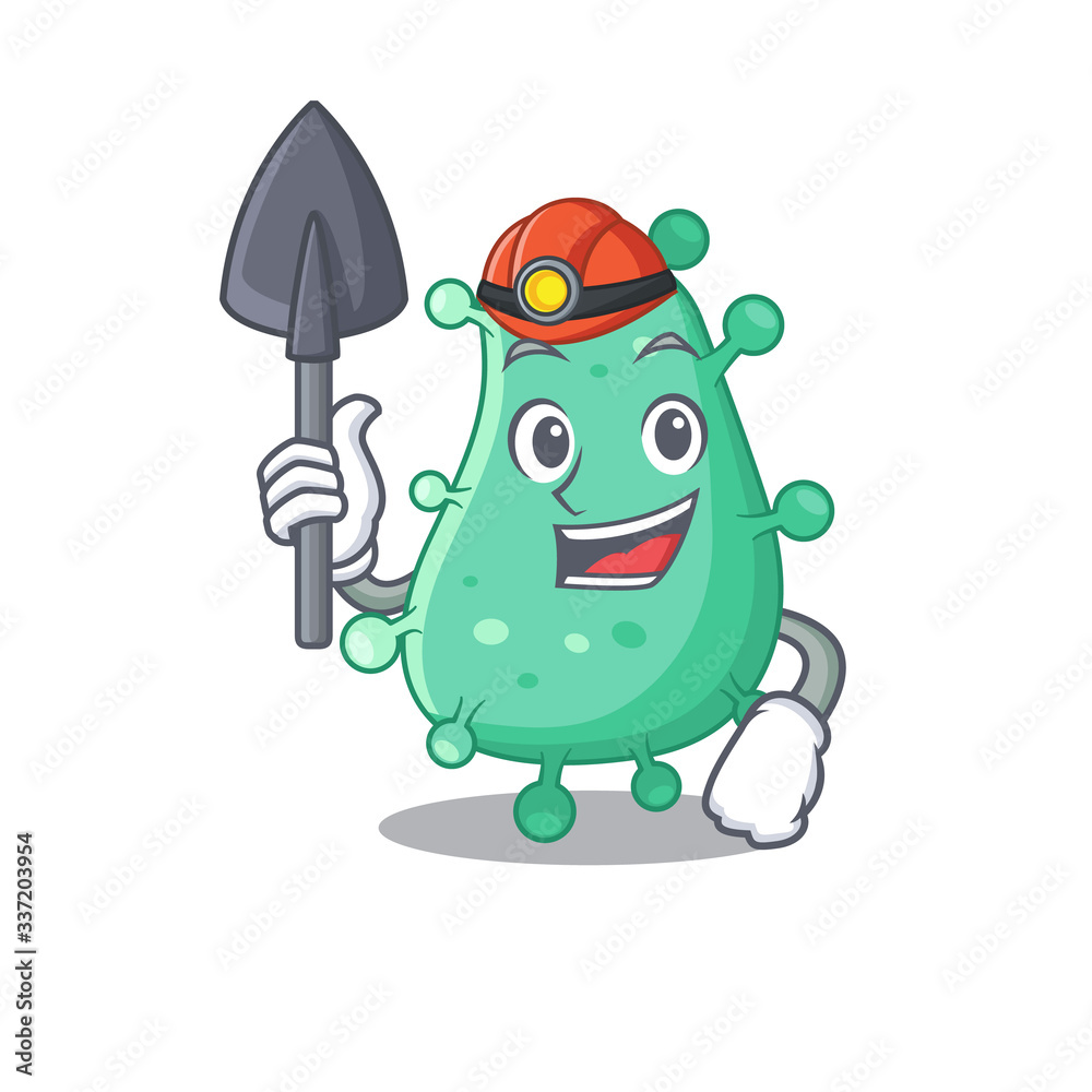 Agrobacterium tumefaciens miner cartoon design concept with tool and helmet Agrobacterium tumefaciens miner cartoon design concept with tool and helmet