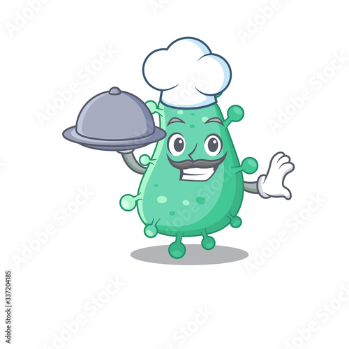 Agrobacterium tumefaciens chef cartoon character serving food on tray