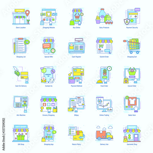 Digital Purchasing Colored Line Icons Pack 