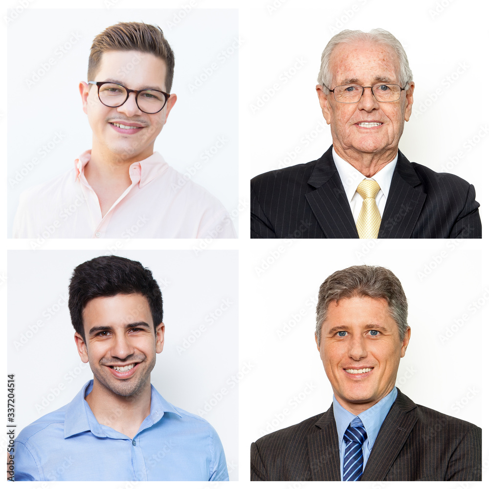Confident male business leaders portrait set. Successful men of different ages in formal suits multiple shot collage. Business portrait concept Confident male business leaders portrait set. Successful men of different ages in formal suits multiple shot collage. Business portrait concept