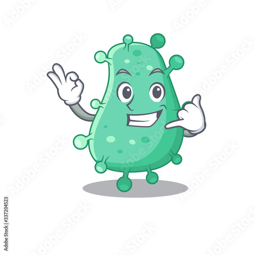 Cartoon design of agrobacterium tumefaciens with call me funny gesture